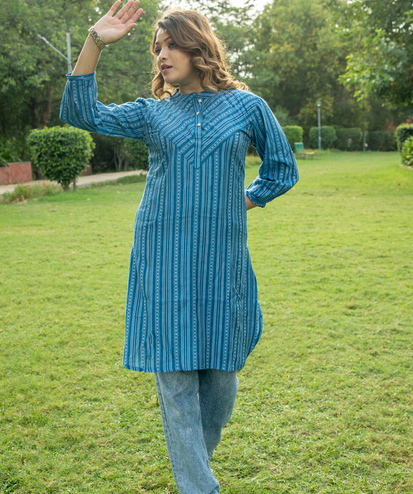Blue Rayon Tunic with Silver Stripes