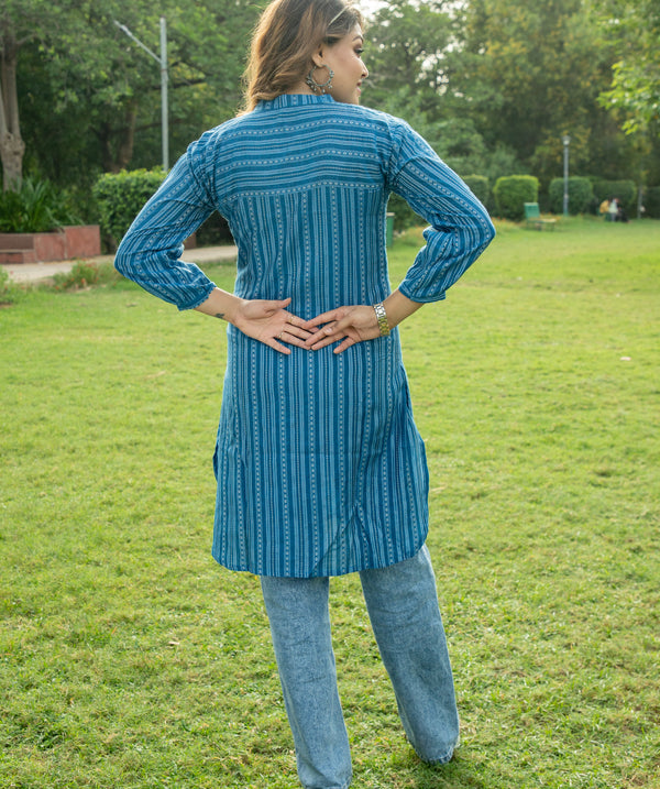 Blue Rayon Tunic with Silver Stripes